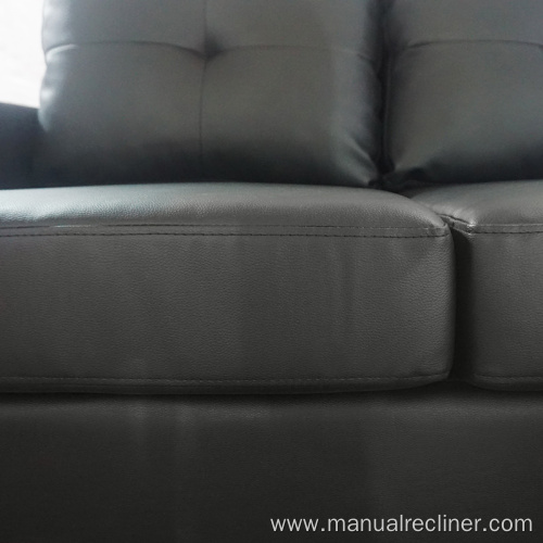 Living Room Black Leather L Shaped Sofa